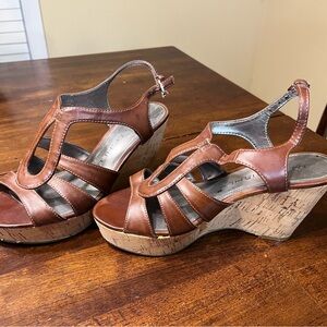 Mark Fisher Brown Cork Wedge Sandals Women’s Size 6.5